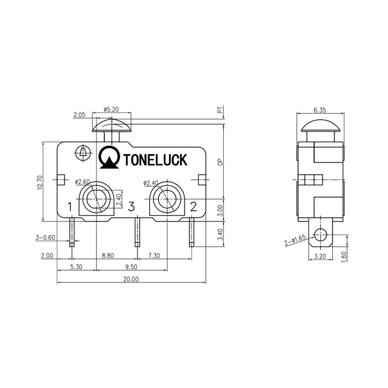 Toneluck MQS-1D 5A 30V SPDT Electronic Micro Switch With PCB Terminal ...