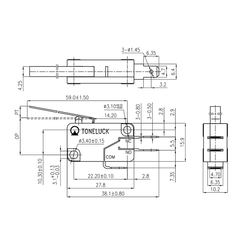 Micro Temperature Switch SPDT 200℃ 40T200 0.1A 125/250VAC 19 micro temperature switch