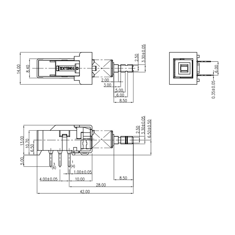 PCB Push Button Switch 2P 6 Terminal Self Lock 1