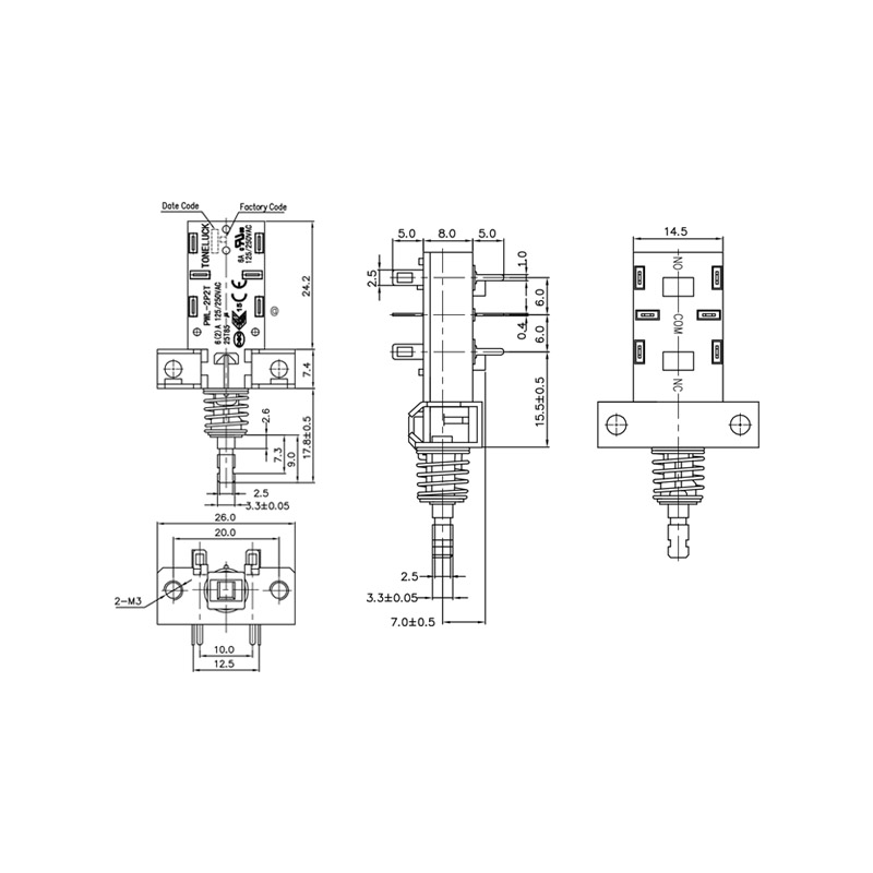 Power Push Button Switch Mains Switch 6A 125 250VAC 1