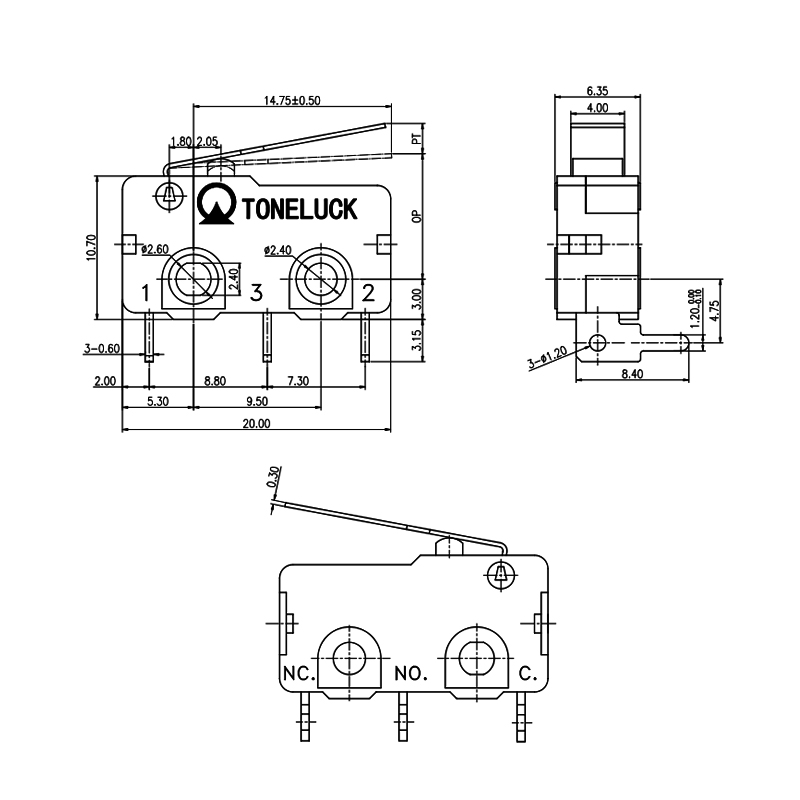 10 Amp Micro Switch Right PCB SPDT Metal Lever 17 10 Amp Micro Switch Right PCB SPDT Metal Lever (1)