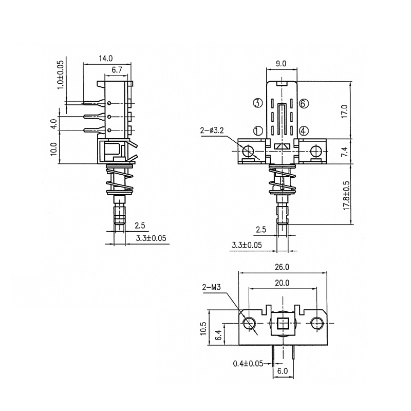 6 Pin Push Button Switch DPDT 0.1A 30VDC 13 PBN-N2C35T-AAG 6 Pin Push Button Switch DPDT 0.1A 30VDC (1)
